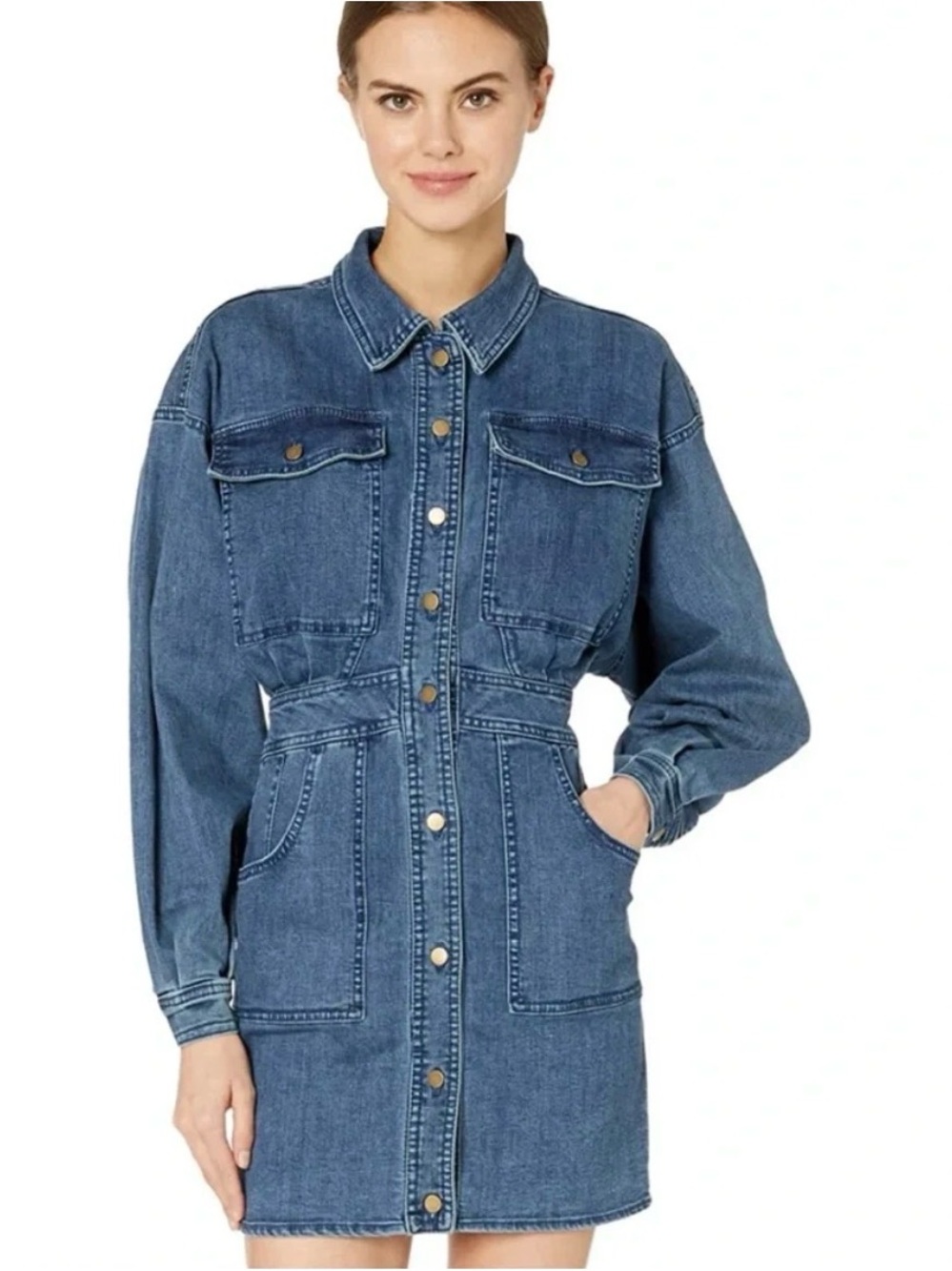 Free people marine indigo denim dress shirt size M